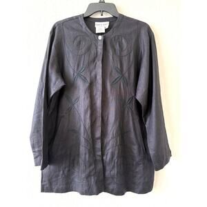 DAVID DART Black Blazer 100% Linen Embroidered Button Down Jacket Women’s Small